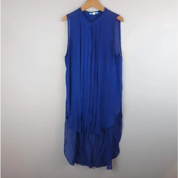 ANTHROPOLOGIE Leifnotes Klara Blue Sheer Silk High Low Button Tank Top Blouse 0 - Picture 8 of 8